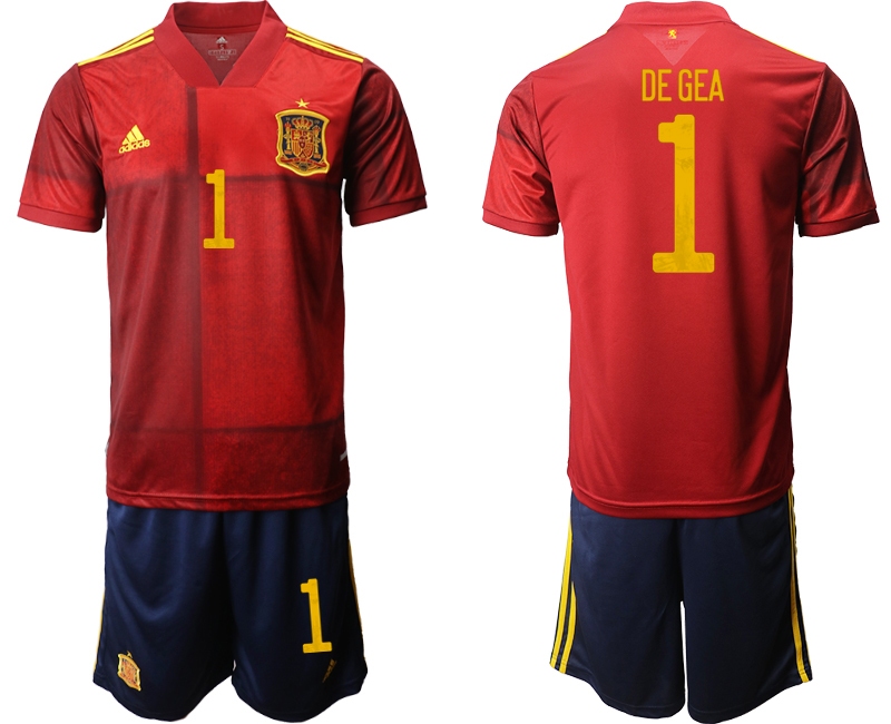Men 2021 European Cup Spain home red #1 Soccer Jersey1